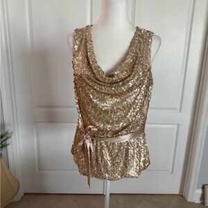 Elegant Sequin Cowl Neck Blouse with Sash